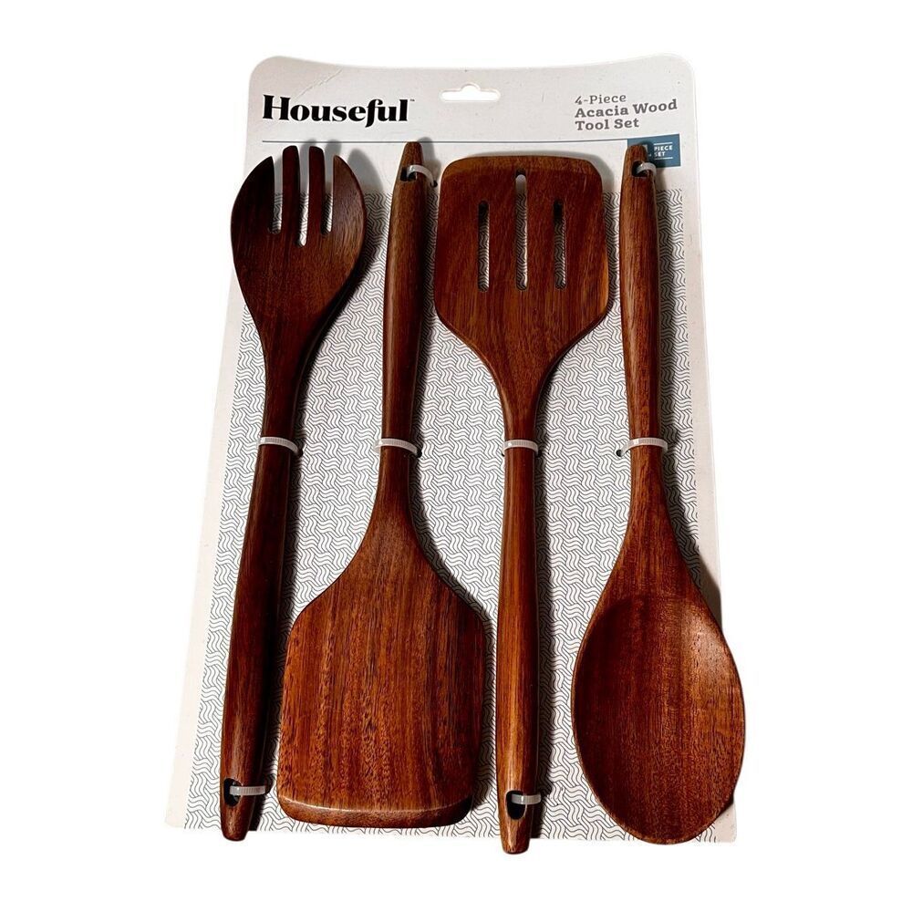 Houseful 4-Piece Acacia Wood Kitchen Tool Cooking Utensil Set New